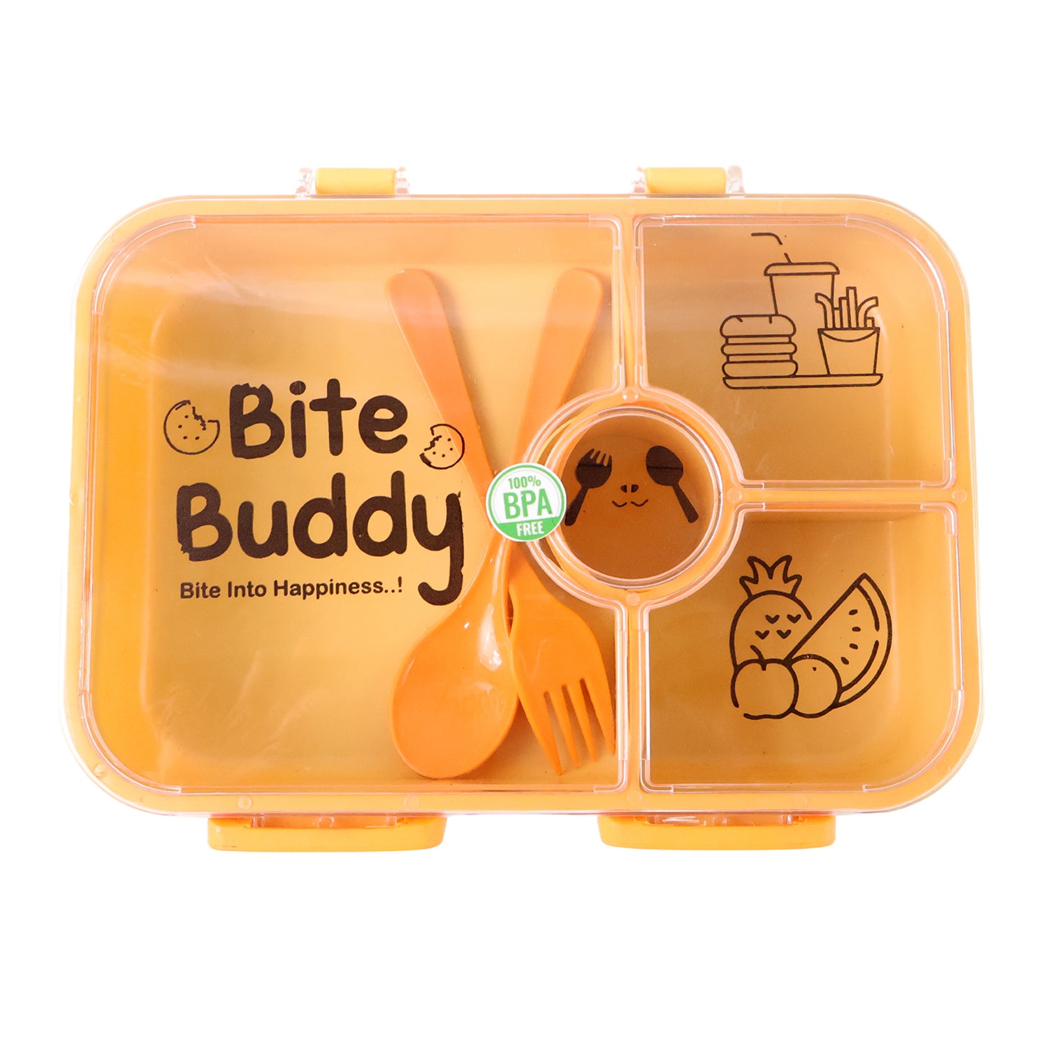 Bite Buddy 4-compartment Leak-resistant Plastic Lunch Box With Spoon  Fork Bite Buddy 4-compartment Leak-resistant Plastic Lunch Box With Spoon  Fork